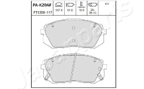 Bremsbelagsatz, Scheibenbremse JAPANPARTS PA-K20AF Bild Bremsbelagsatz, Scheibenbremse JAPANPARTS PA-K20AF