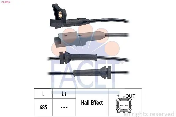 Sensor, Raddrehzahl FACET 21.0035