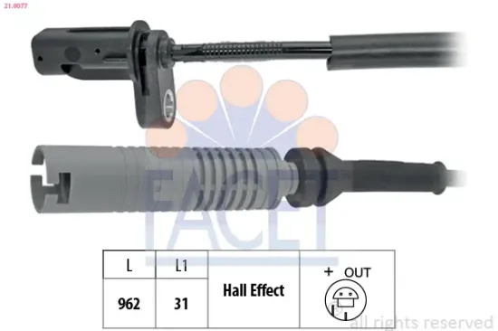 Sensor, Raddrehzahl FACET 21.0077 Bild Sensor, Raddrehzahl FACET 21.0077