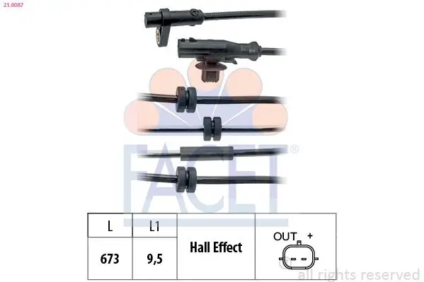 Sensor, Raddrehzahl FACET 21.0087