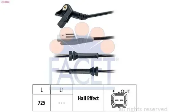 Sensor, Raddrehzahl FACET 21.0092 Bild Sensor, Raddrehzahl FACET 21.0092