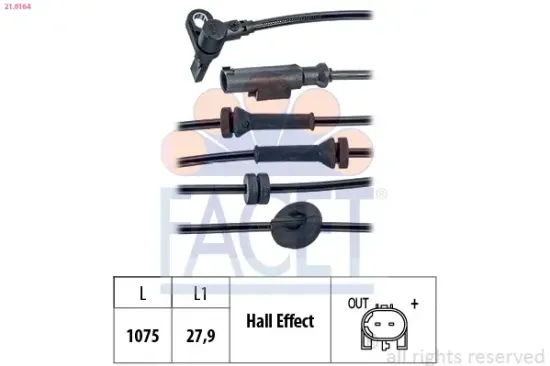 Sensor, Raddrehzahl FACET 21.0164 Bild Sensor, Raddrehzahl FACET 21.0164