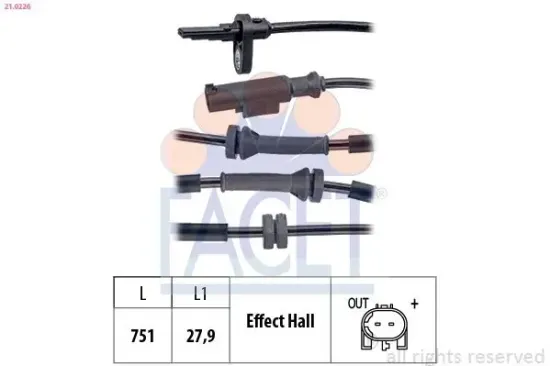 Sensor, Raddrehzahl FACET 21.0226 Bild Sensor, Raddrehzahl FACET 21.0226