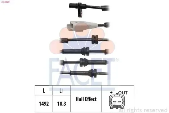 Sensor, Raddrehzahl FACET 21.0229 Bild Sensor, Raddrehzahl FACET 21.0229