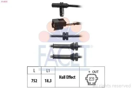Sensor, Raddrehzahl FACET 21.0232 Bild Sensor, Raddrehzahl FACET 21.0232