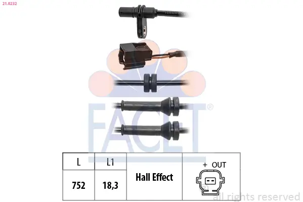 Sensor, Raddrehzahl FACET 21.0232
