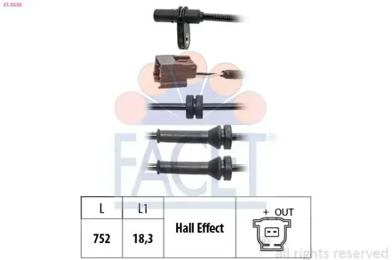 Sensor, Raddrehzahl FACET 21.0236 Bild Sensor, Raddrehzahl FACET 21.0236