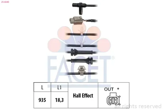 Sensor, Raddrehzahl Hinterachse rechts FACET 21.0245 Bild Sensor, Raddrehzahl Hinterachse rechts FACET 21.0245