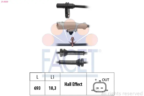 Sensor, Raddrehzahl FACET 21.0250