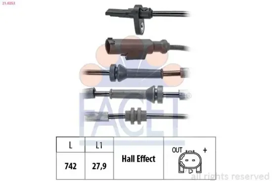 Sensor, Raddrehzahl FACET 21.0253 Bild Sensor, Raddrehzahl FACET 21.0253