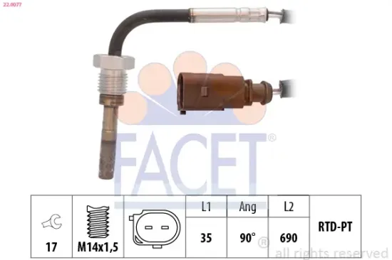 Sensor, Abgastemperatur FACET 22.0077 Bild Sensor, Abgastemperatur FACET 22.0077