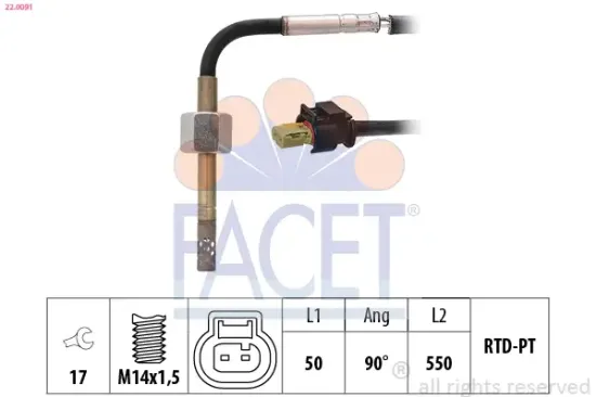 Sensor, Abgastemperatur FACET 22.0091 Bild Sensor, Abgastemperatur FACET 22.0091