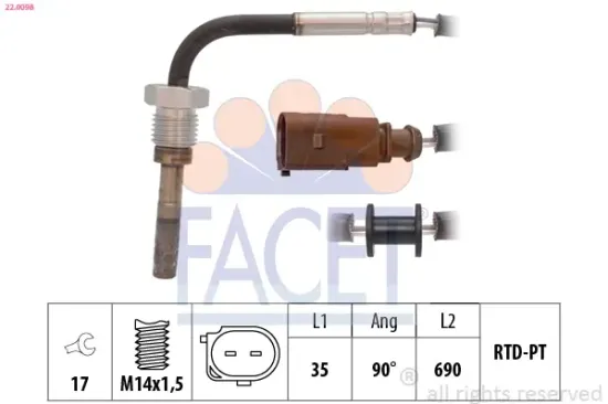Sensor, Abgastemperatur FACET 22.0098 Bild Sensor, Abgastemperatur FACET 22.0098