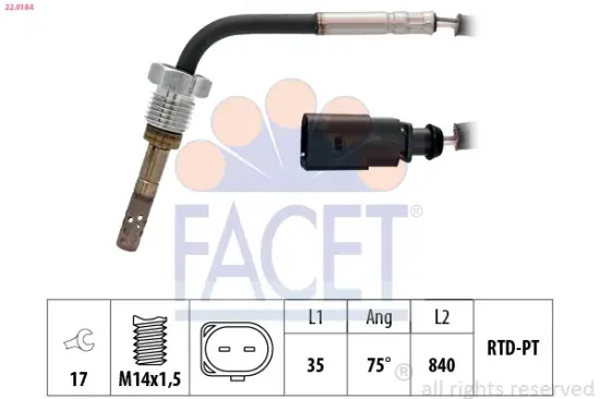Sensor, Abgastemperatur FACET 22.0184 Bild Sensor, Abgastemperatur FACET 22.0184