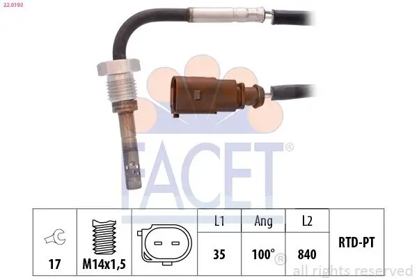 Sensor, Abgastemperatur FACET 22.0193 Bild Sensor, Abgastemperatur FACET 22.0193