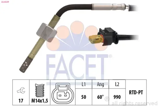 Sensor, Abgastemperatur FACET 22.0229 Bild Sensor, Abgastemperatur FACET 22.0229