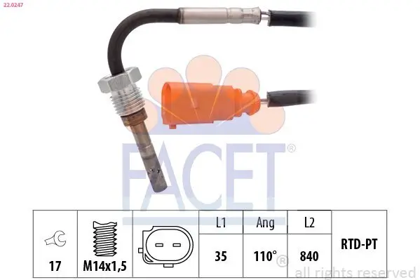 Sensor, Abgastemperatur FACET 22.0247 Bild Sensor, Abgastemperatur FACET 22.0247