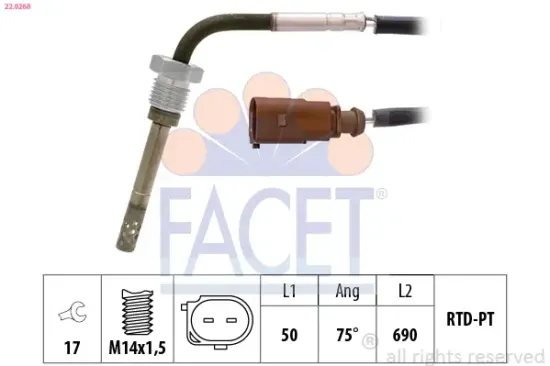 Sensor, Abgastemperatur FACET 22.0268 Bild Sensor, Abgastemperatur FACET 22.0268