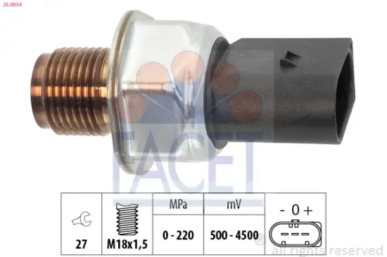 Sensor, Kraftstoffdruck FACET 25.0034 Bild Sensor, Kraftstoffdruck FACET 25.0034