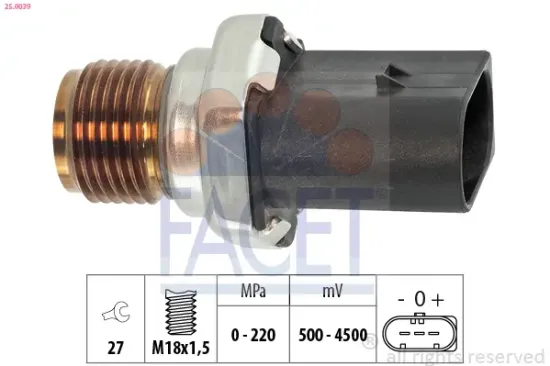 Sensor, Kraftstoffdruck FACET 25.0039 Bild Sensor, Kraftstoffdruck FACET 25.0039