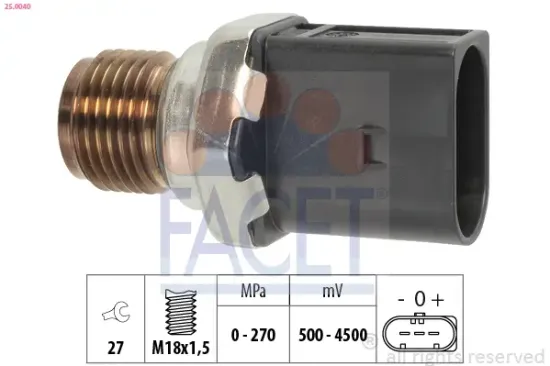 Sensor, Kraftstoffdruck FACET 25.0040 Bild Sensor, Kraftstoffdruck FACET 25.0040