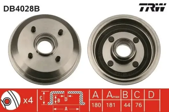 Bremstrommel Hinterachse TRW DB4028B Bild Bremstrommel Hinterachse TRW DB4028B