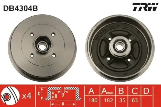Bremstrommel Hinterachse TRW DB4304B Bild Bremstrommel Hinterachse TRW DB4304B