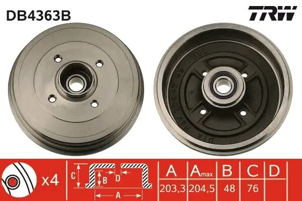 Bremstrommel Hinterachse TRW DB4363B