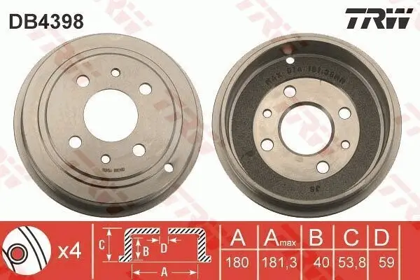 Bremstrommel Hinterachse TRW DB4398