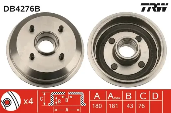 Bremstrommel Hinterachse TRW DB4276B Bild Bremstrommel Hinterachse TRW DB4276B