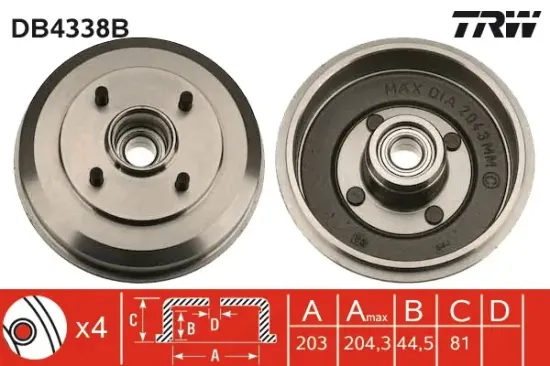 Bremstrommel Hinterachse TRW DB4338B Bild Bremstrommel Hinterachse TRW DB4338B