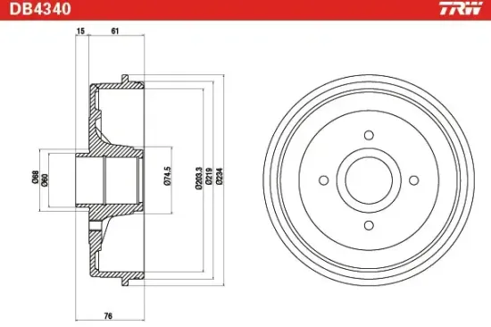 Bremstrommel Hinterachse TRW DB4340 Bild Bremstrommel Hinterachse TRW DB4340
