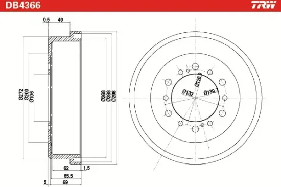 Bremstrommel Hinterachse TRW DB4366 Bild Bremstrommel Hinterachse TRW DB4366