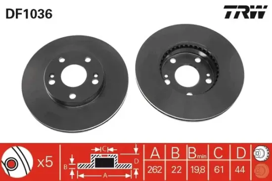 Bremsscheibe Vorderachse TRW DF1036 Bild Bremsscheibe Vorderachse TRW DF1036