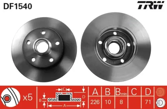 Bremsscheibe Hinterachse TRW DF1540 Bild Bremsscheibe Hinterachse TRW DF1540