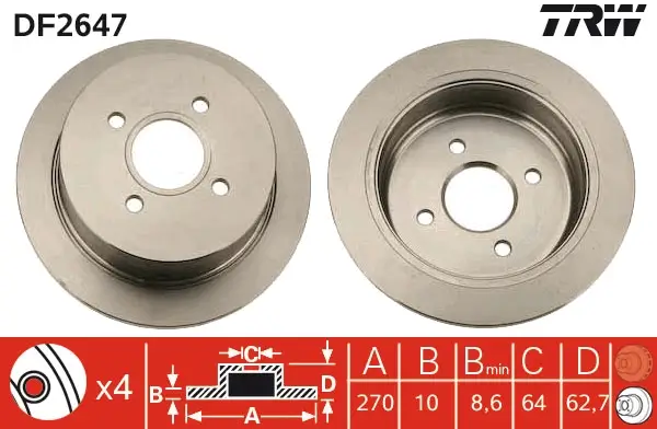 Bremsscheibe Hinterachse TRW DF2647