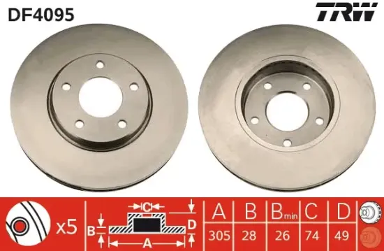 Bremsscheibe Vorderachse TRW DF4095 Bild Bremsscheibe Vorderachse TRW DF4095