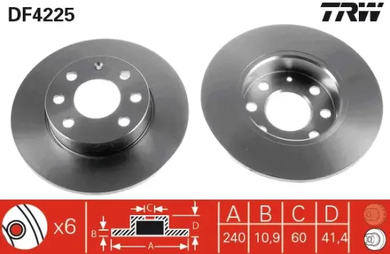 Bremsscheibe Vorderachse TRW DF4225 Bild Bremsscheibe Vorderachse TRW DF4225