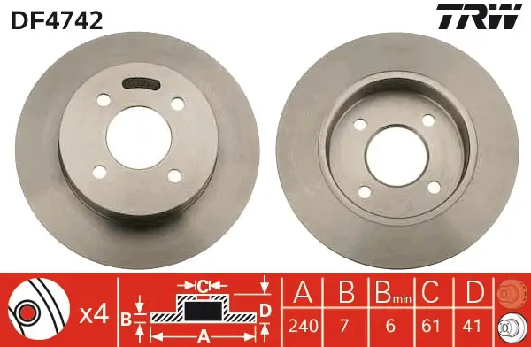 Bremsscheibe Hinterachse TRW DF4742