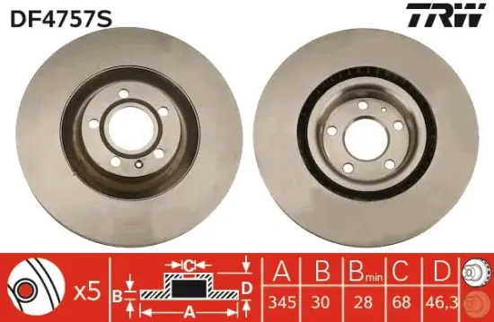 Bremsscheibe Vorderachse TRW DF4757S Bild Bremsscheibe Vorderachse TRW DF4757S