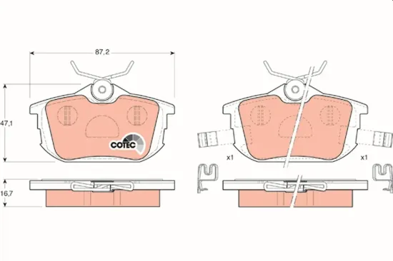 Bremsbelagsatz, Scheibenbremse Hinterachse TRW GDB1314 Bild Bremsbelagsatz, Scheibenbremse Hinterachse TRW GDB1314