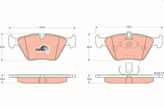 Bremsbelagsatz, Scheibenbremse Vorderachse TRW GDB1404 Bild Bremsbelagsatz, Scheibenbremse Vorderachse TRW GDB1404