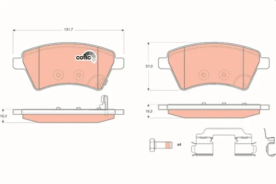 Bremsbelagsatz, Scheibenbremse Vorderachse TRW GDB1673 Bild Bremsbelagsatz, Scheibenbremse Vorderachse TRW GDB1673