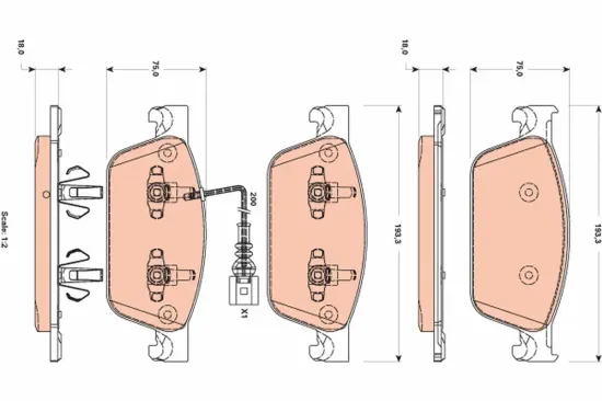 Bremsbelagsatz, Scheibenbremse Vorderachse TRW GDB1887 Bild Bremsbelagsatz, Scheibenbremse Vorderachse TRW GDB1887