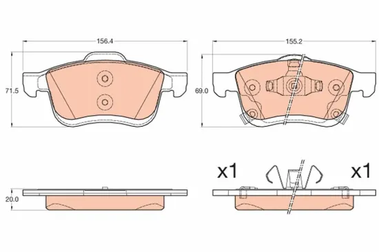Bremsbelagsatz, Scheibenbremse Vorderachse TRW GDB2060 Bild Bremsbelagsatz, Scheibenbremse Vorderachse TRW GDB2060