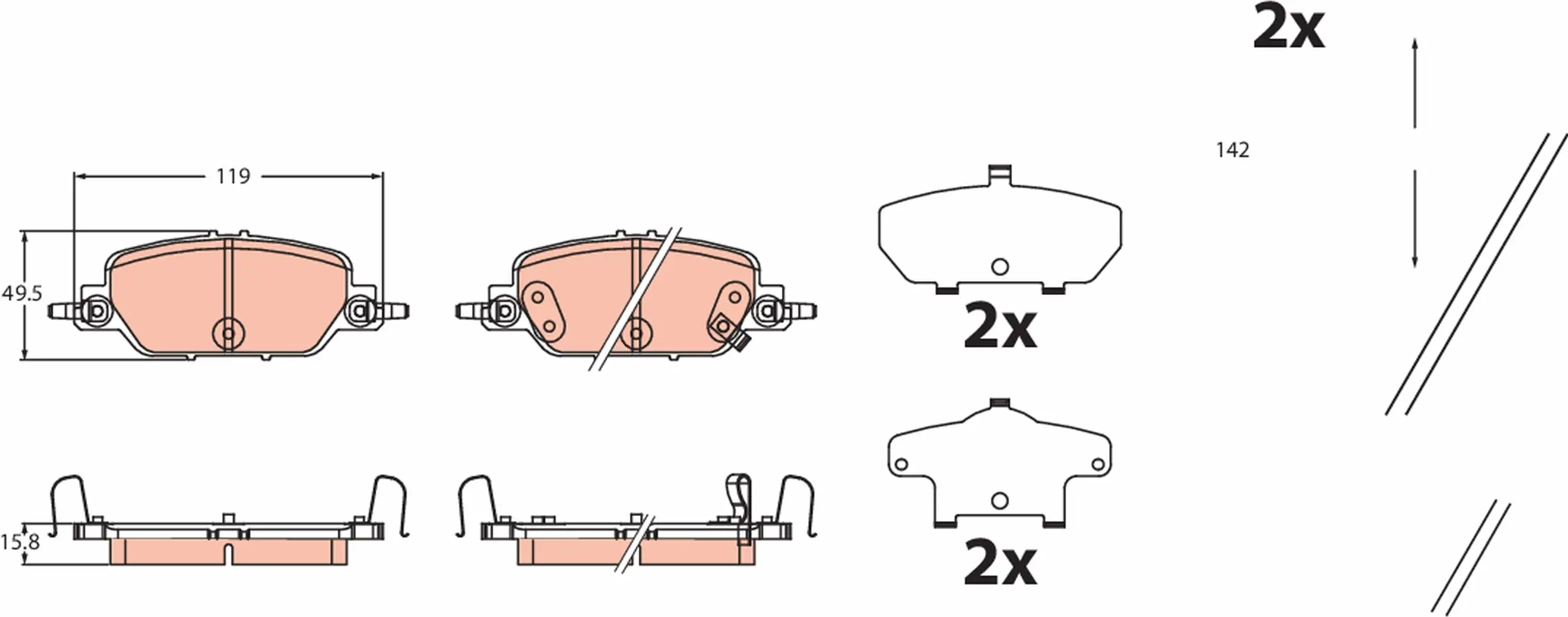 Bremsbelagsatz, Scheibenbremse Hinterachse TRW GDB2513