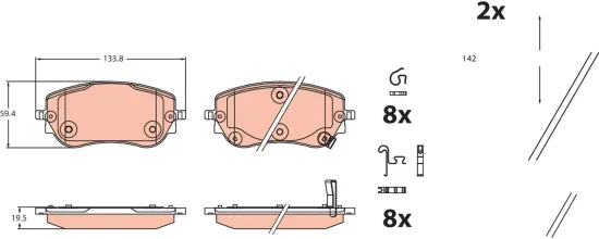 Bremsbelagsatz, Scheibenbremse Vorderachse TRW GDB2551 Bild Bremsbelagsatz, Scheibenbremse Vorderachse TRW GDB2551