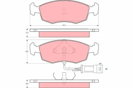 Bremsbelagsatz, Scheibenbremse Vorderachse TRW GDB301 Bild Bremsbelagsatz, Scheibenbremse Vorderachse TRW GDB301