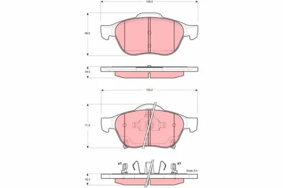 Bremsbelagsatz, Scheibenbremse Vorderachse TRW GDB3335 Bild Bremsbelagsatz, Scheibenbremse Vorderachse TRW GDB3335