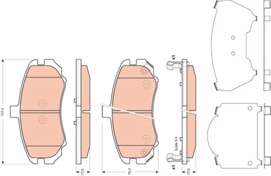 Bremsbelagsatz, Scheibenbremse Vorderachse TRW GDB3431 Bild Bremsbelagsatz, Scheibenbremse Vorderachse TRW GDB3431